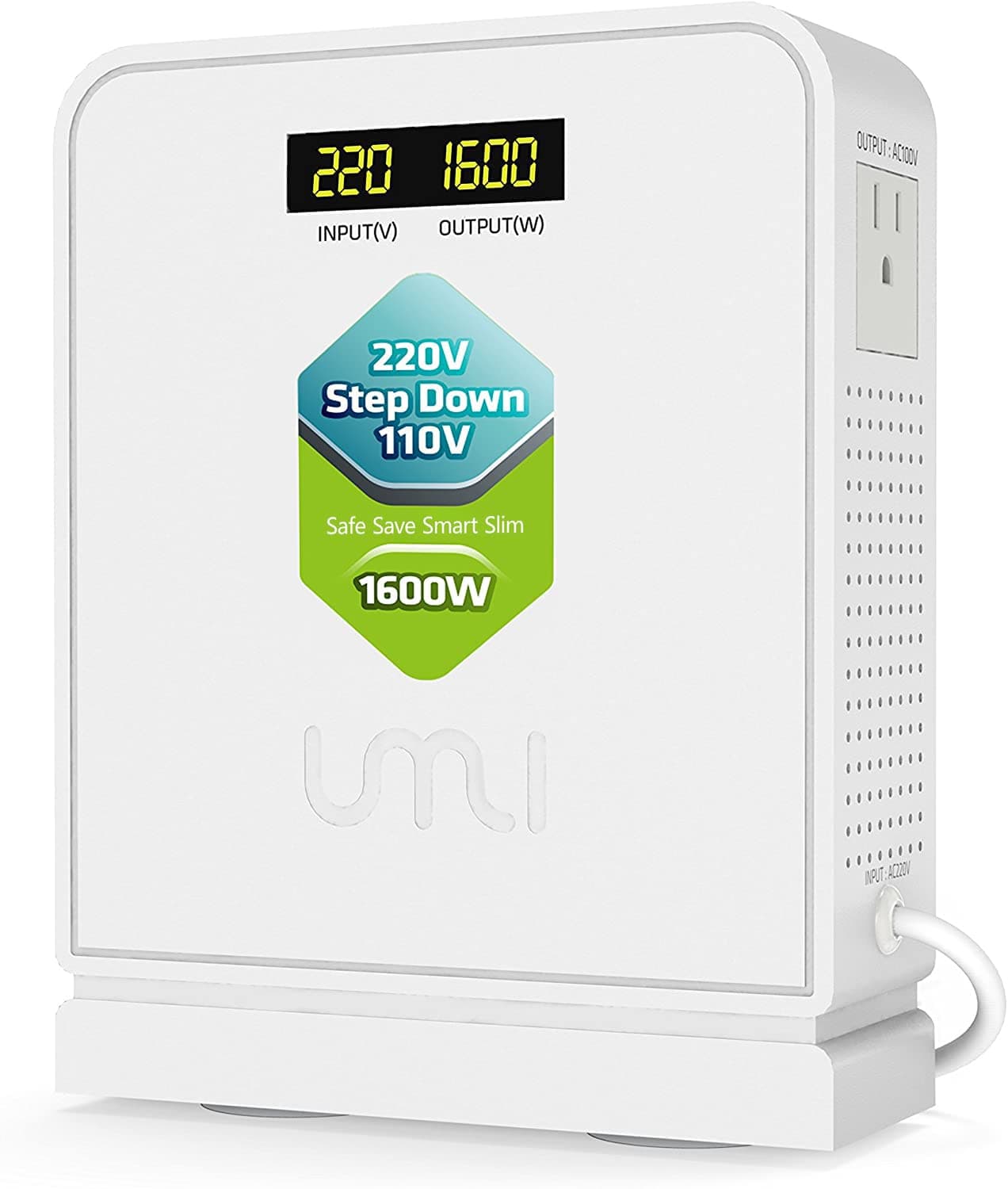 220V to 110V Voltage Power Converter Step Down Transformer 1600 Watts Capacity with 2 Output Voltages 110V and 100V, White
