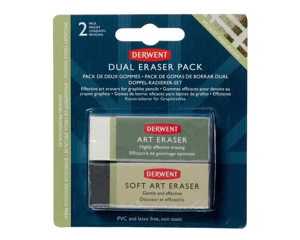 Derwent Dual Eraser Art Eraser and Soft Art Eraser - Pack of 2