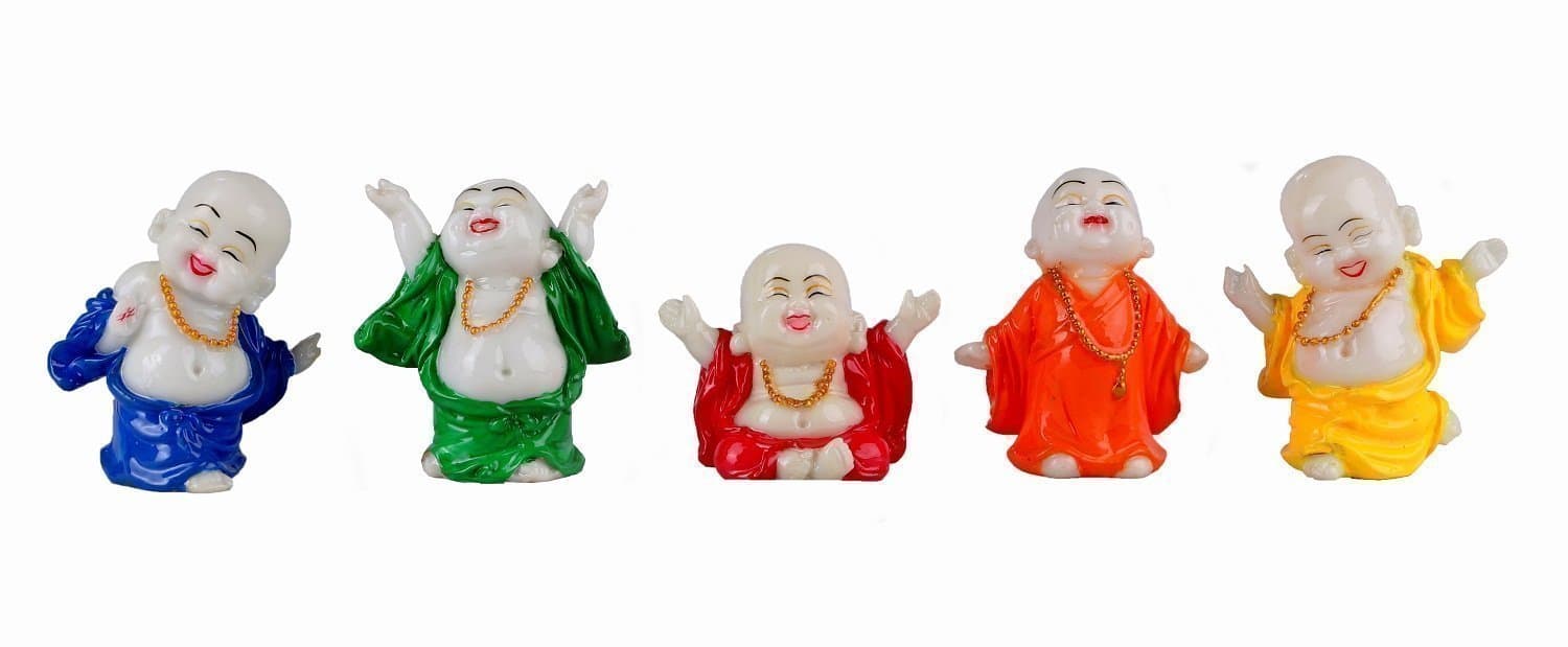 KAVYA HOME DECOR Women's First Choice Marble Base Laughing Buddha for Money and Wealth fengshui Statue showpiece (Set of 5)