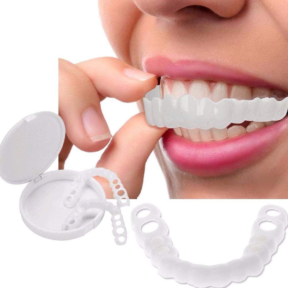 Denture Teeth Veneer Teeth Smlie Veneer Temporary Fake Teeth works for covering broken teeth and tooth gap etc. (1Pc Top&1Pc Bottom&2 Adhesive)