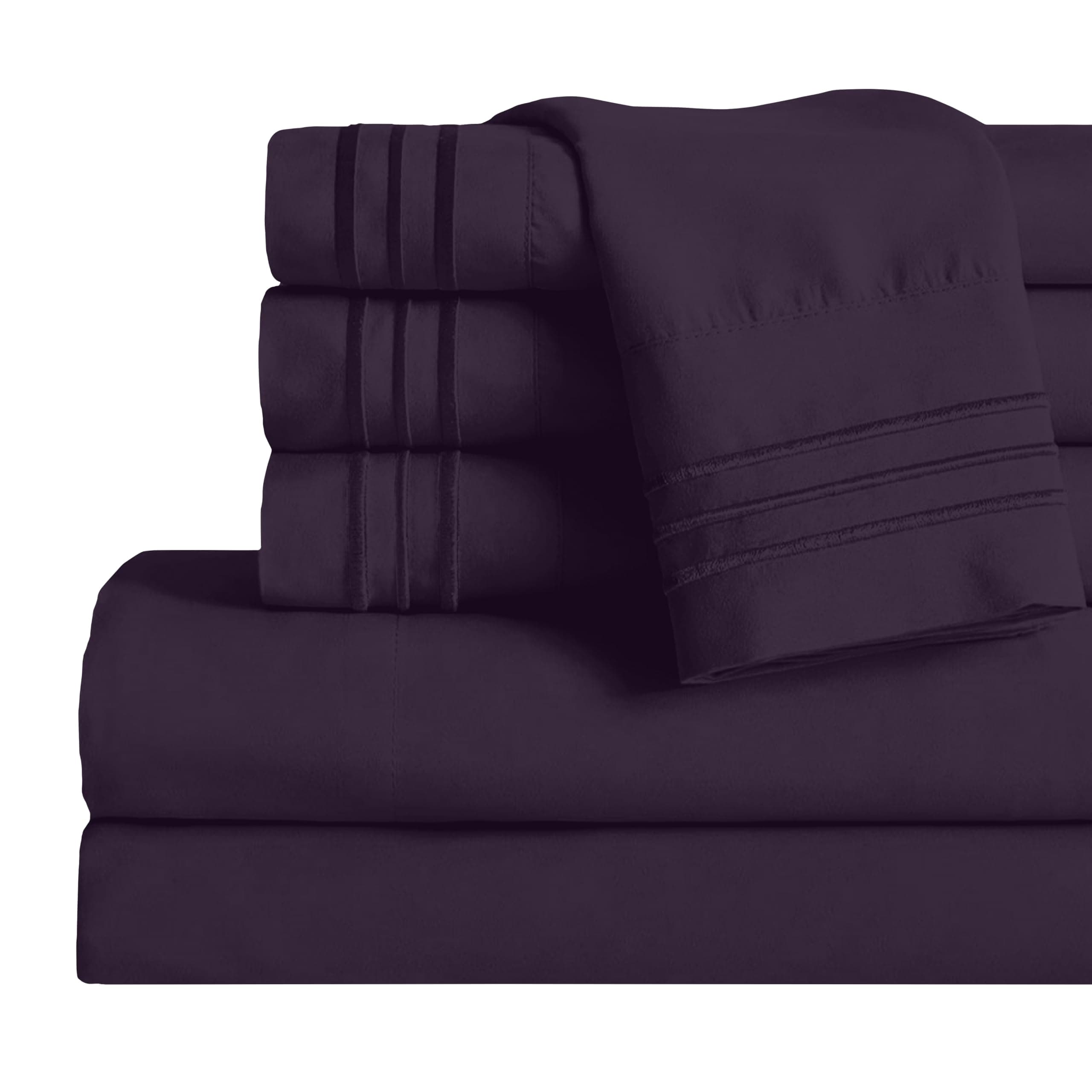 King Sheet Set - Luxury Hotel 1800 Premier Bedding Sheets & Pillowcases - Ultra Soft Breathable & Cooling Bed Sheets - Deep Pocket - Wrinkle Resistant - 6 Piece Set - King, Purple