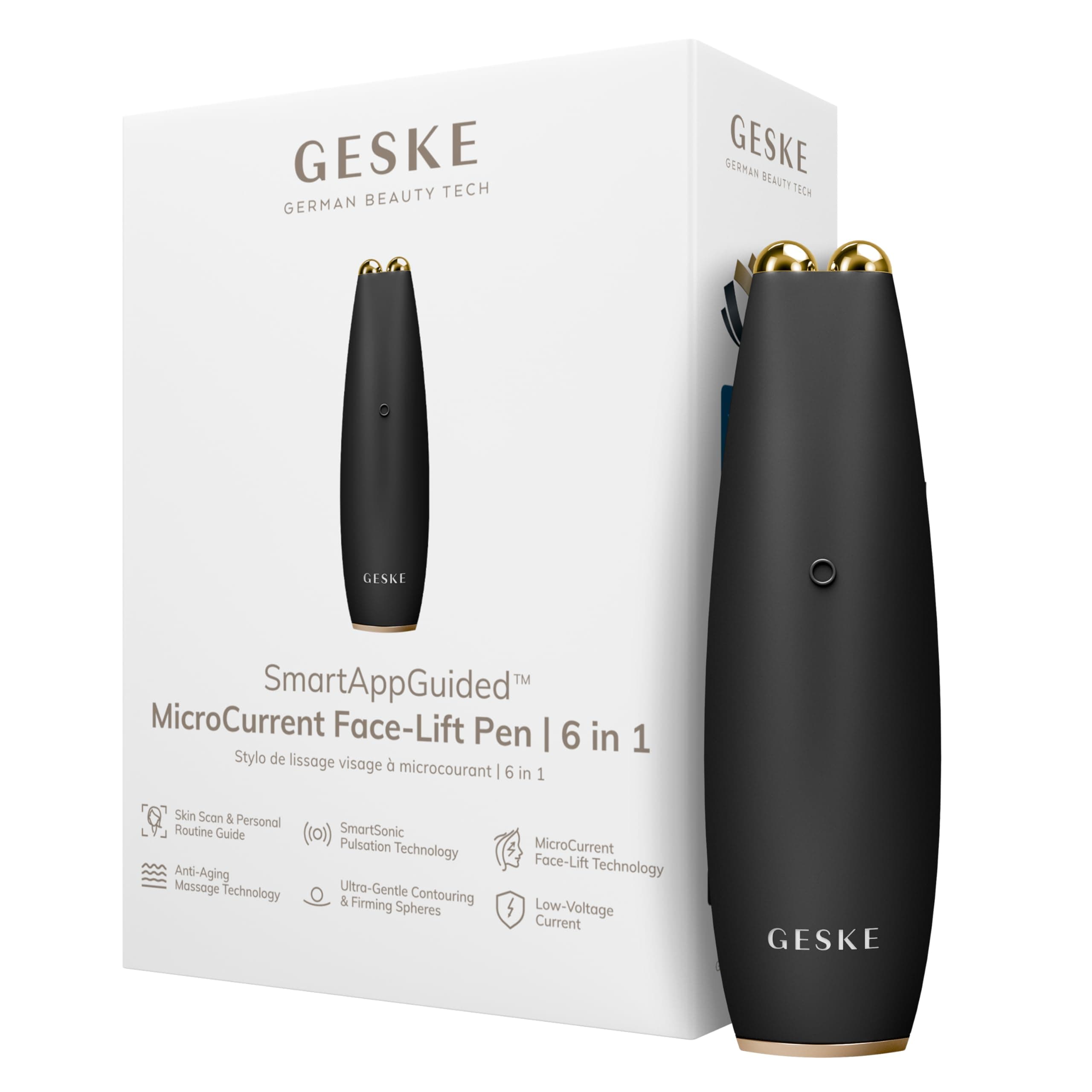 GESKE SmartAppGuided™ MicroCurrent Face-Lift Pen | 6 in 1 | Anti-aging device | Instant face lift | Skincare tool | Remove wrinkles for firm & youthful skin | Advanced smoothing facial firmer