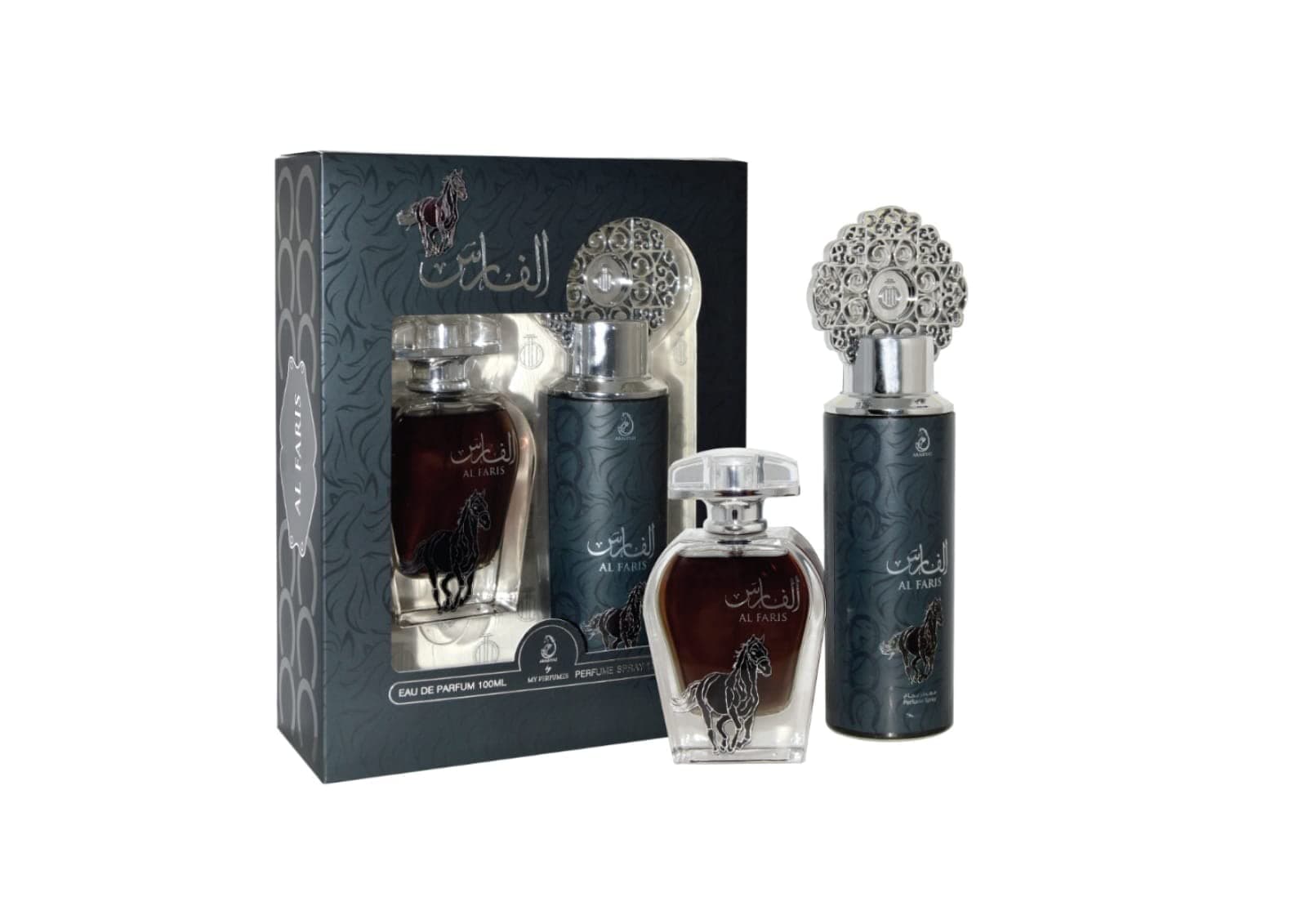 My Perfumes AL FARIS from ARABIYAT 2 Pieces Perfume Gift Set for Unisex - 100 ml Eau De Parfum and 200 ml Perfume Spray