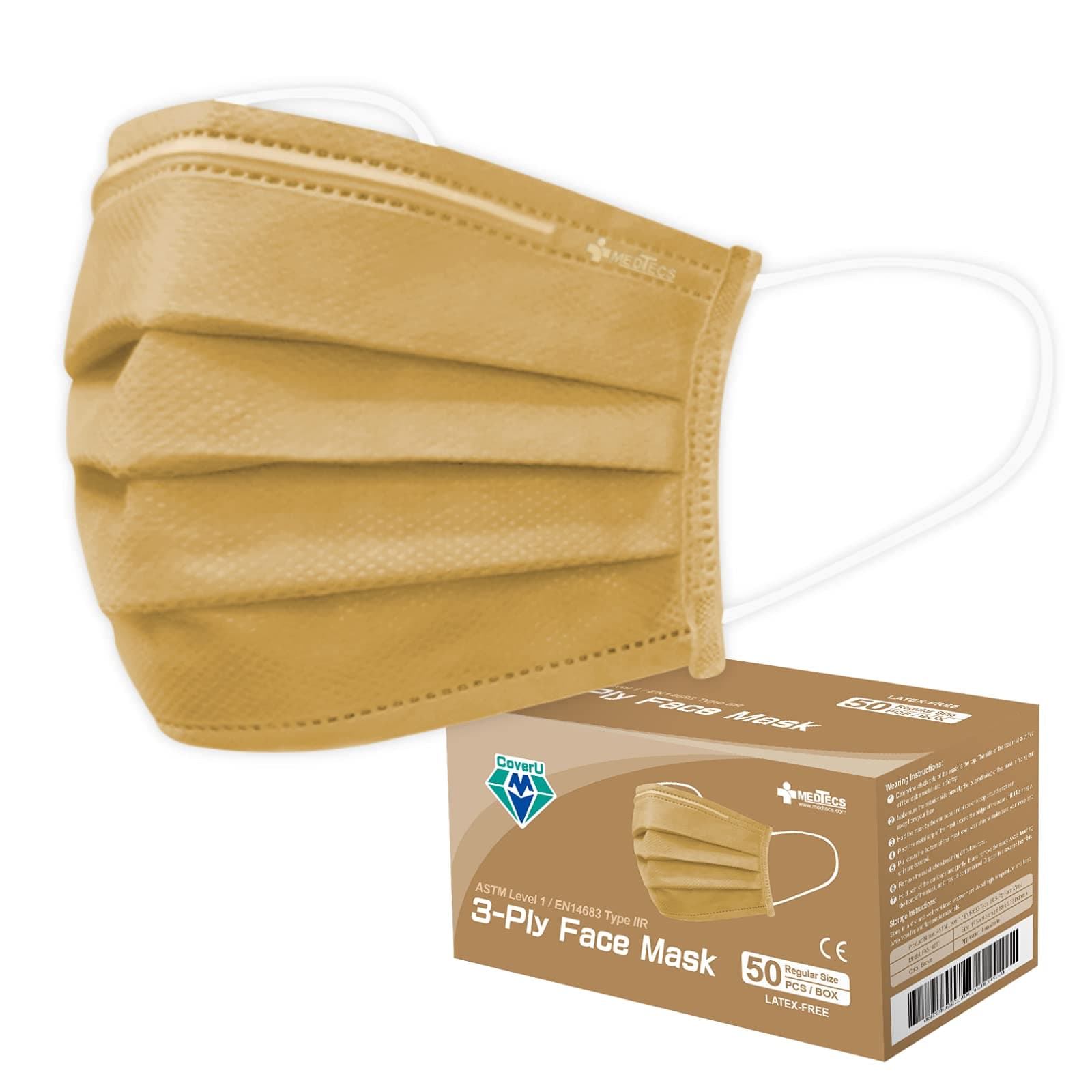 Medtecs Face Mask Disposable - 50/100/2000 PCS - Comfortable 3 Layer Breathable Mask - CoverU ASTM Level 1 Adult Mask