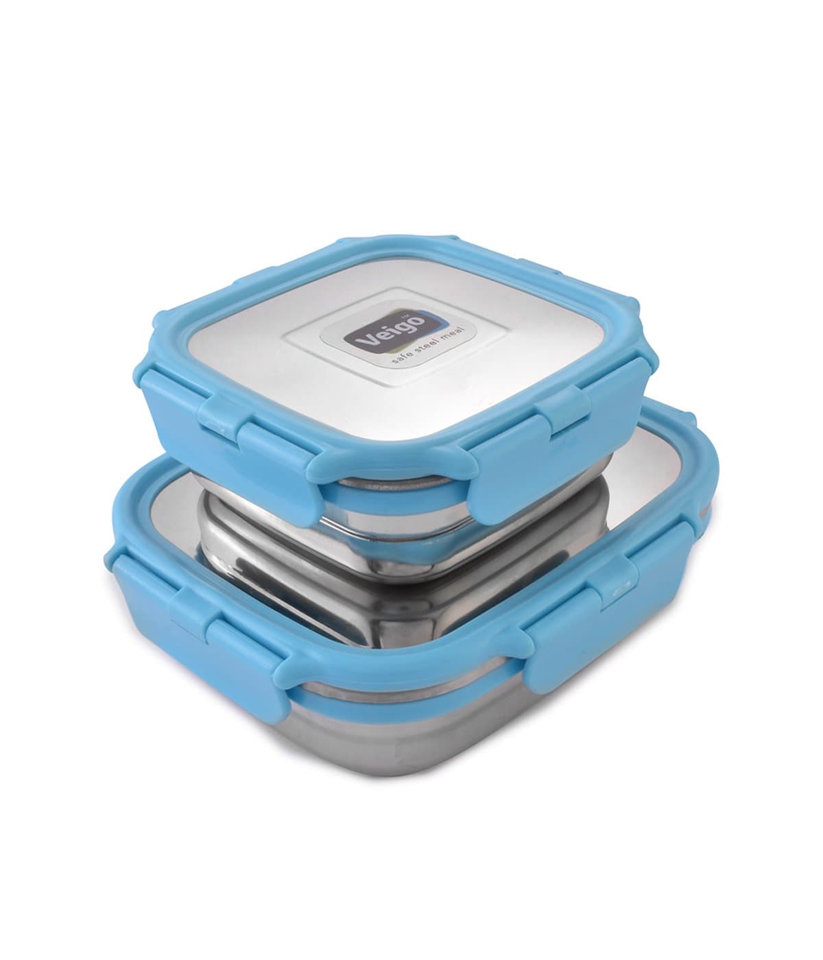 Premium Finish Lock N Steel 2 Pcs Container (2 Big), Airtight Leakproof Lunch Box Sleek & Compact Design Easy to Fit Into Any Bagpack Perfect for Office,School,Outdoor- Sky Blue 600ml+350ml