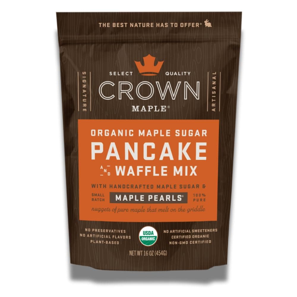 Organic Maple Sugar Pancake and Waffle Mix, 16oz, with Handcrafted Maple Sugar and Small-Batch Maple Pearls