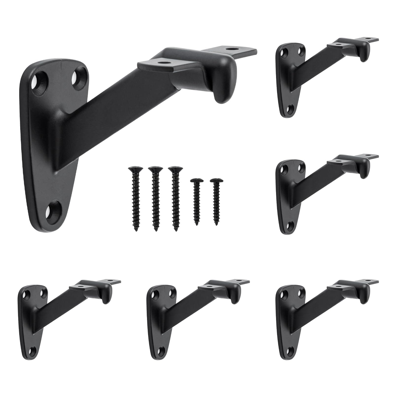 HOME MASTER HARDWARE Handrail Stair Brackets, 6 Pack Heavy Duty Hand Rail Bracket for Stairways Handrail, Staircase Bracket, Matte Black