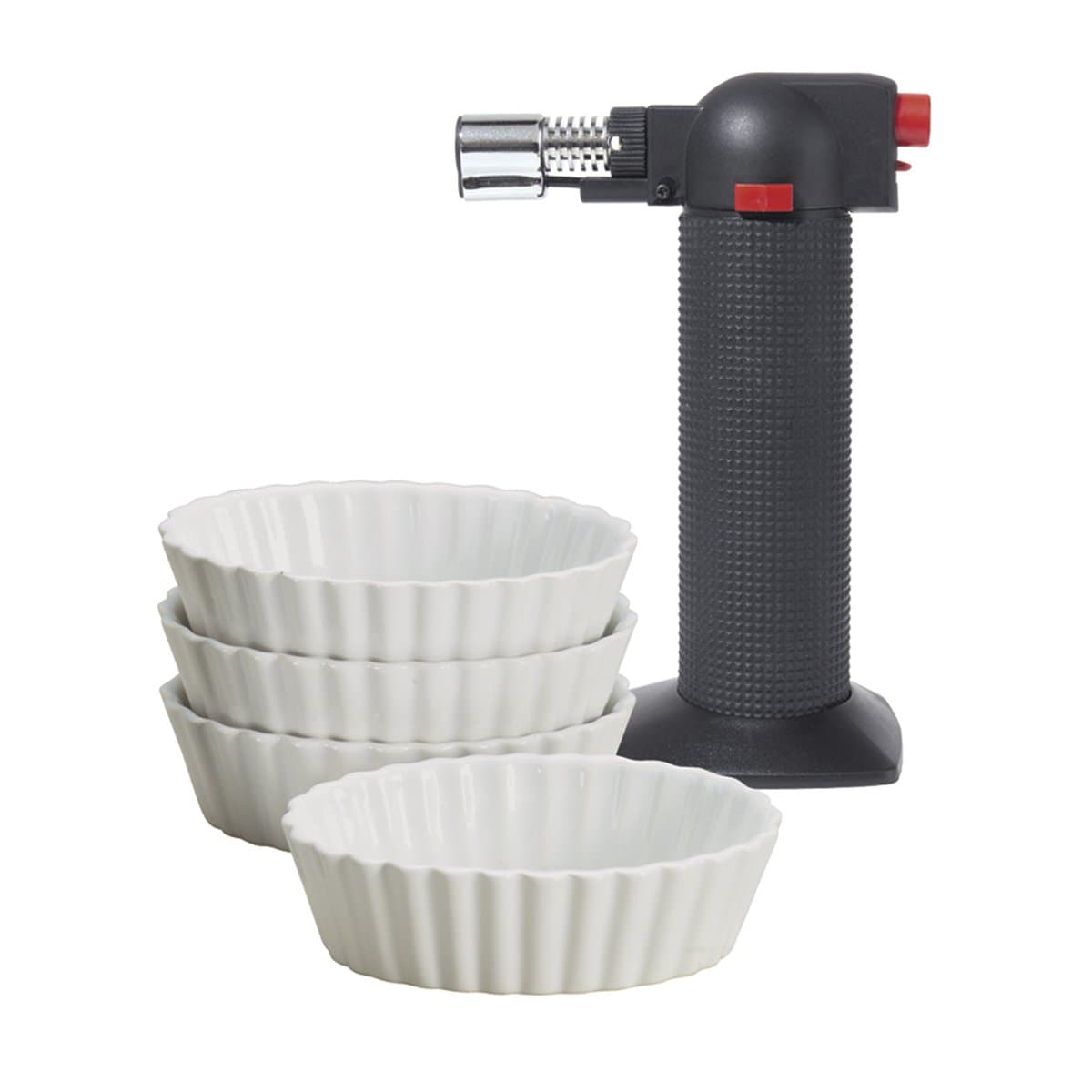Oggi 5 Piece Creme Brulee Set, Black w/White Ramekins, 1