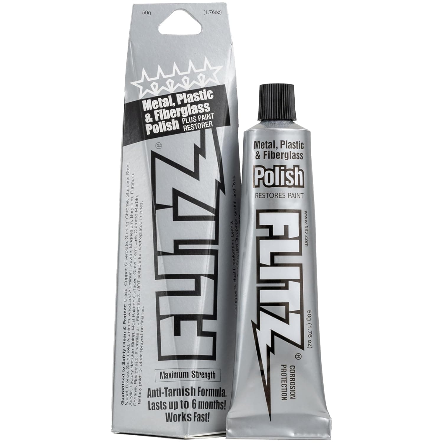 Flitz Metal Polish and Cleaner Paste, Also Works on Plastic, Fiberglass, Aluminum, Jewelry, Sterling Silver - Headlight Restoration and Rust Remover - Made in the USA - 1.76 OZ