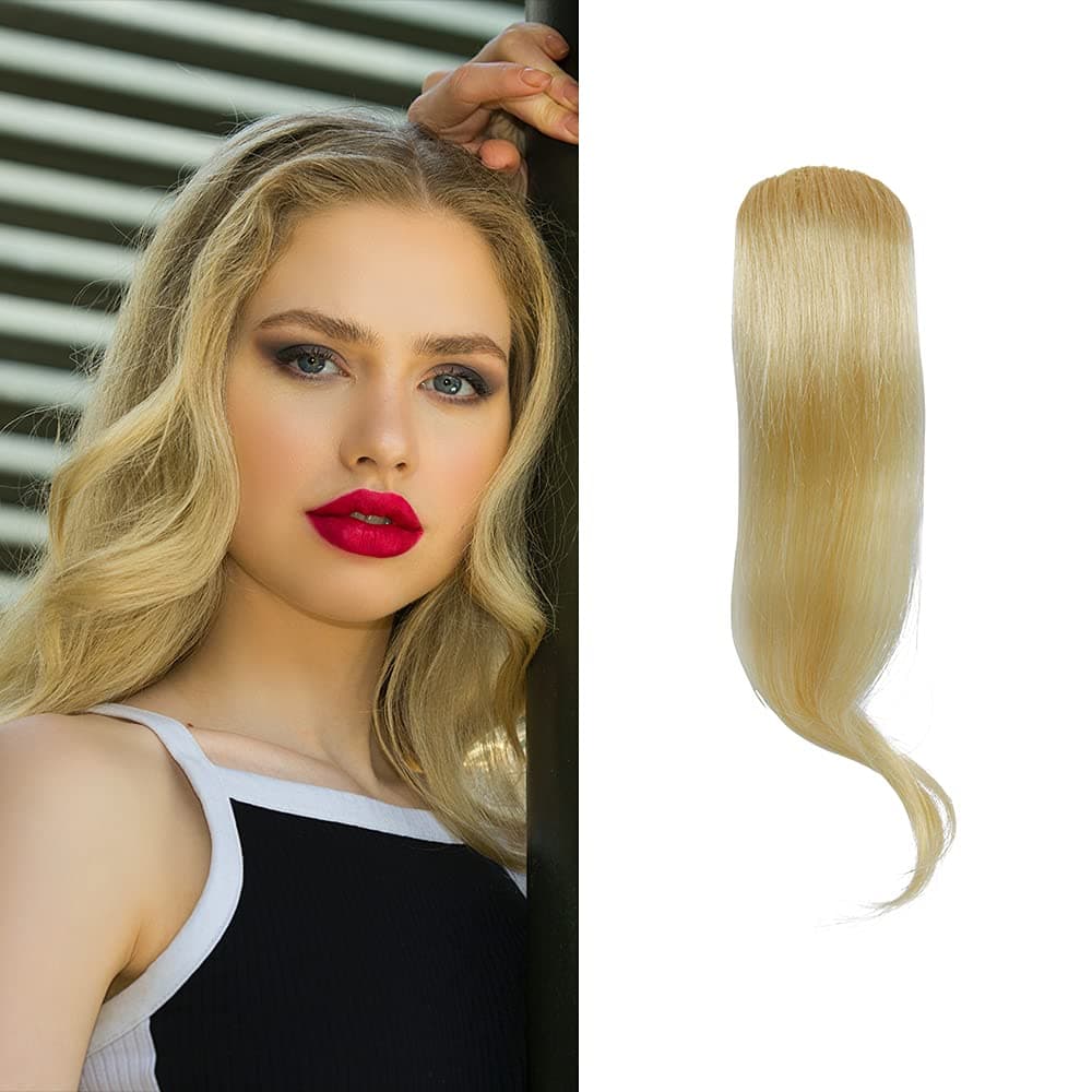 Dsoar 2PCS Wave Side Bangs Clip in Bang Real Human Hair Wave Fringe Hair Extensions(Blonde/613#)