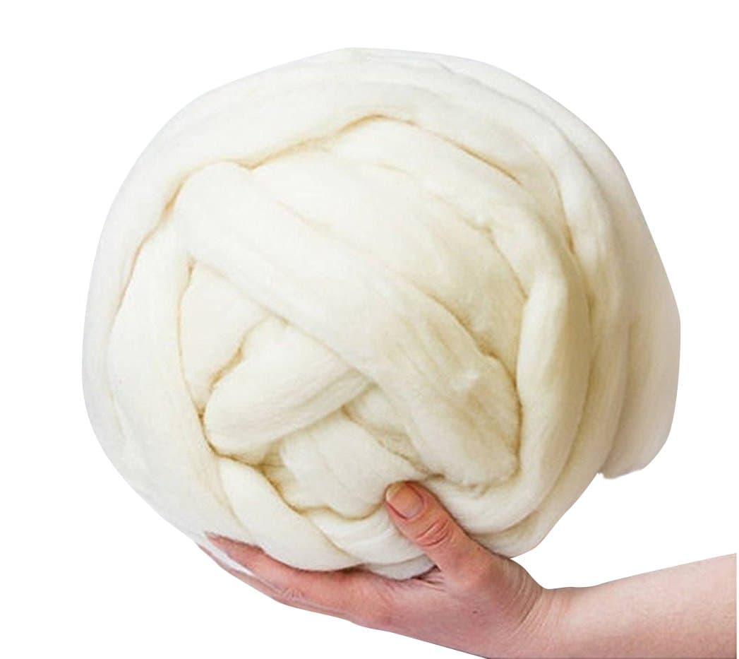 Non-Mulesed Chunky Wool Yarn Big Chunky Yarn Massive Yarn Extreme Arm Knitting Giant Chunky Knit Blankets Throws Grey White (0.5kg, White)