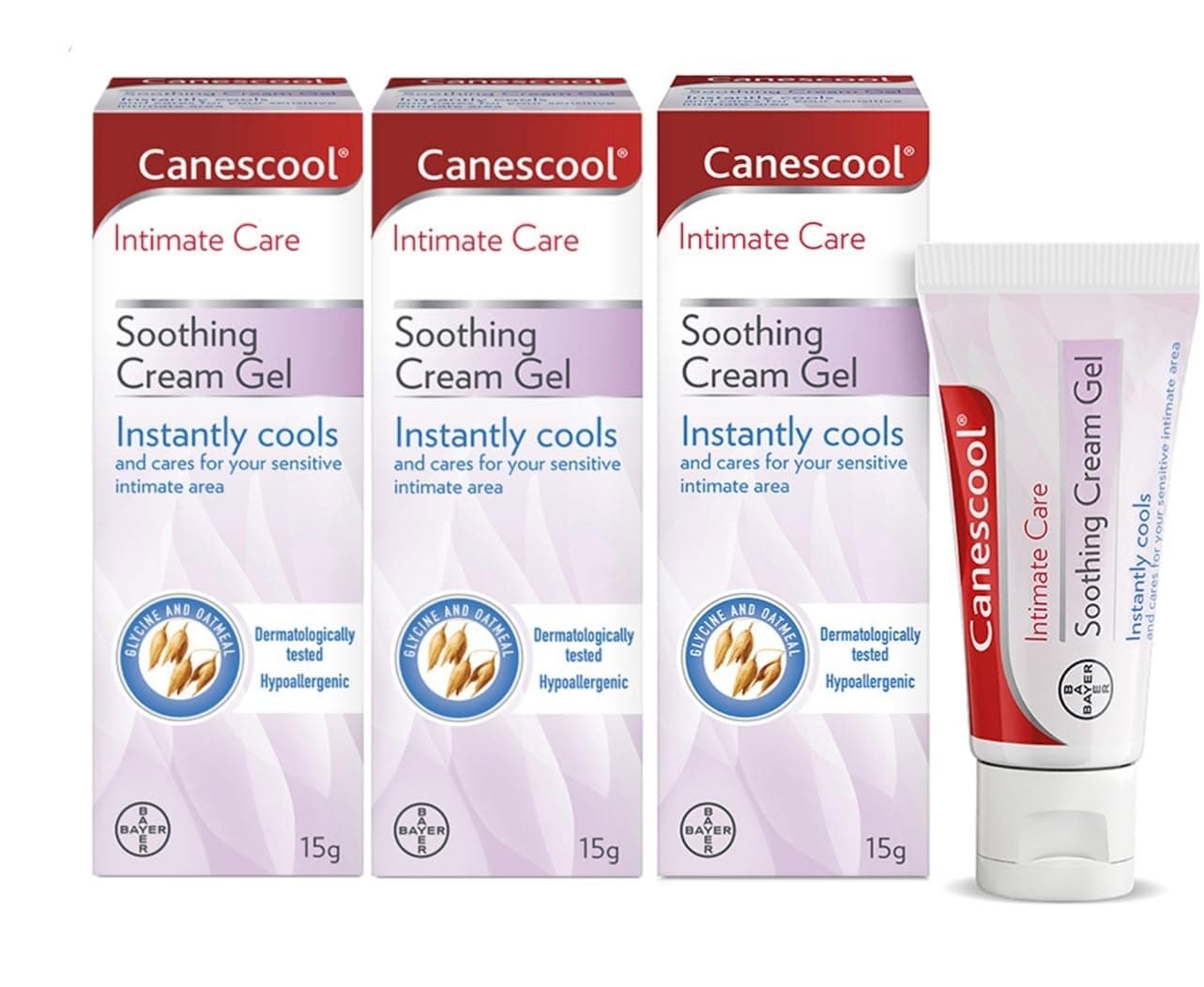 Canescool Intimate Soothing Gel - Instantly Cools and Cares for Sensitive Intimate Area, Soothing Sensation with Oatmeal, Moisturising properties with Glycine, Hypoallergenic - 45g (3 tubes of 15g)