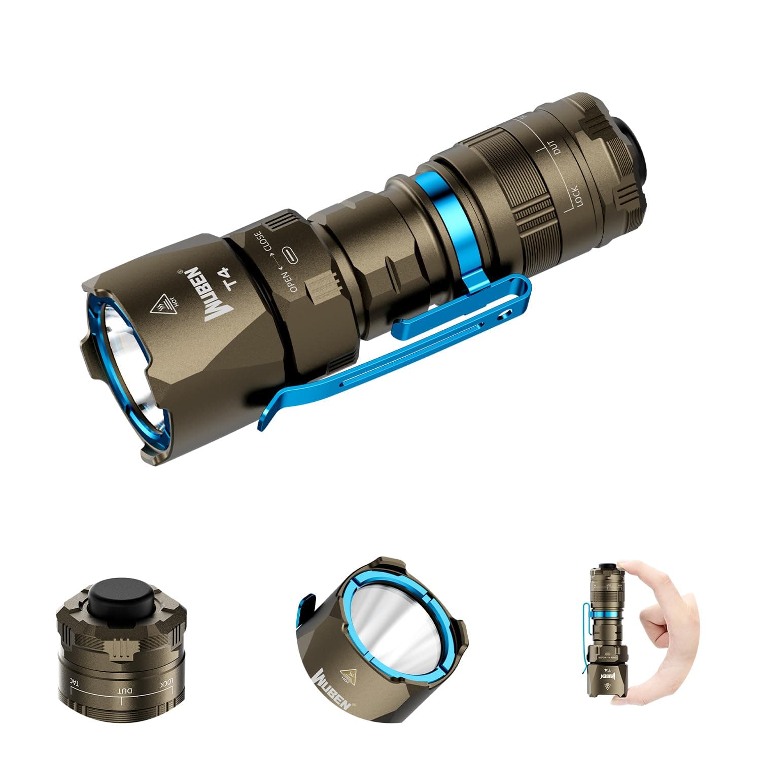 T4 Tactical Flashlight Rechargeable, EDC Flashlight 850 High Lumen, 1315ft Long Throw Torch, IP68 Waterproof Camping Torch for Home, Inspection, Work