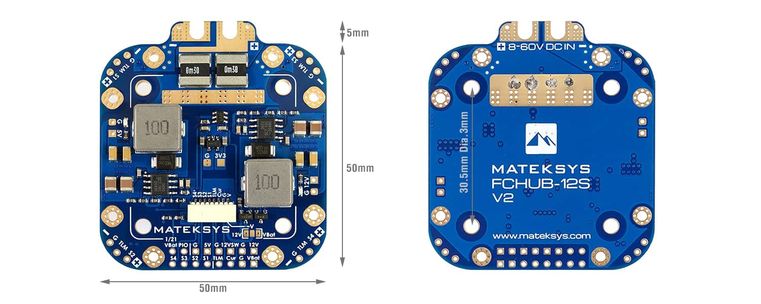 Usmile Matek X Class 12S PDB Power Distribution Board FCHUB-12S Supports 8~60V DC Input, with 5V 5A and 12V 4A Regulators up to 440A Current Sensor for 4/5 inch 220mm 210mm 250mm X Style