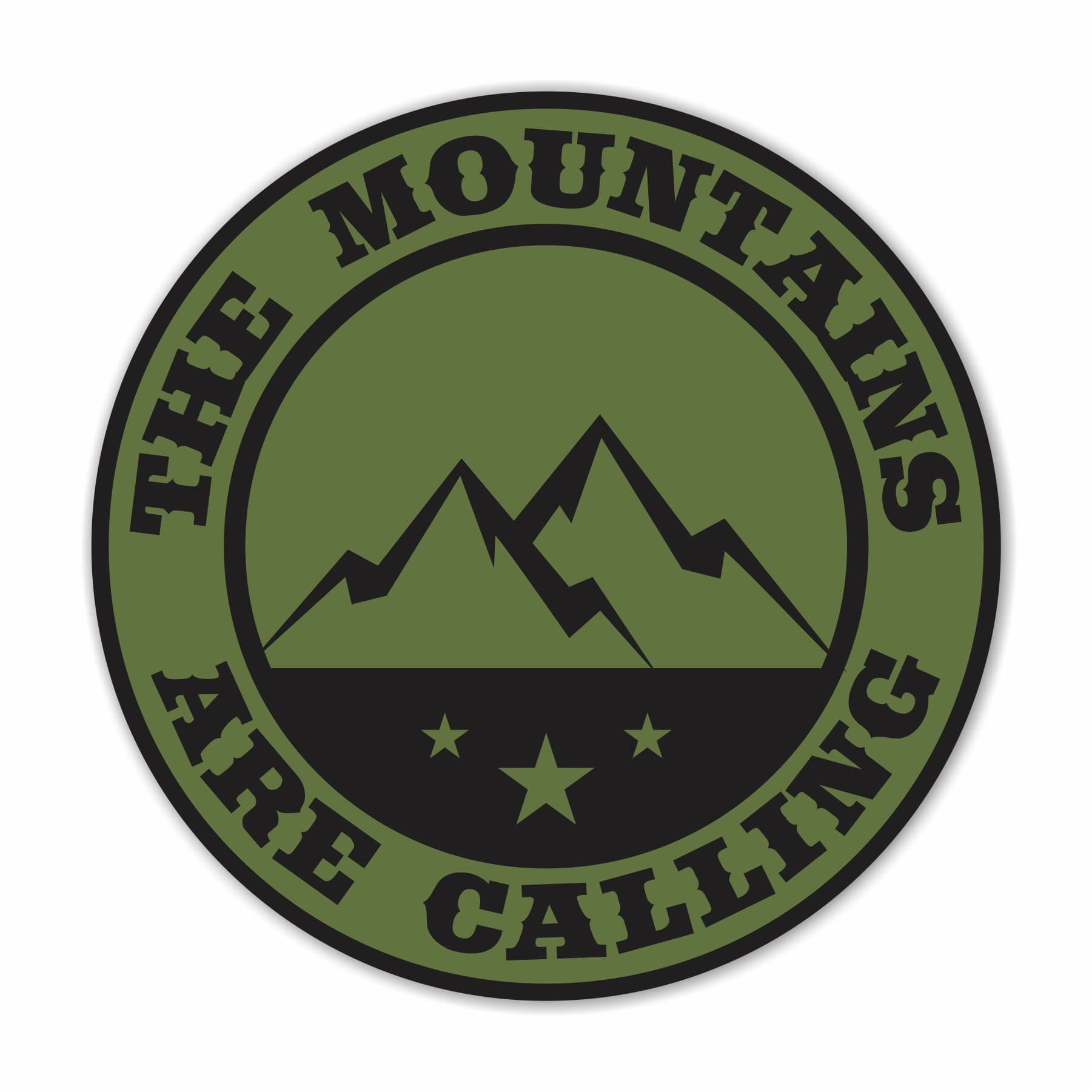 (2 Pcs) The Mountains are Calling Vinyl Decal Bumper Sticker - Olive Green & Black, Outdoor Camping Hiking Rock Climbing Off Road Car SUV Truck Decal
