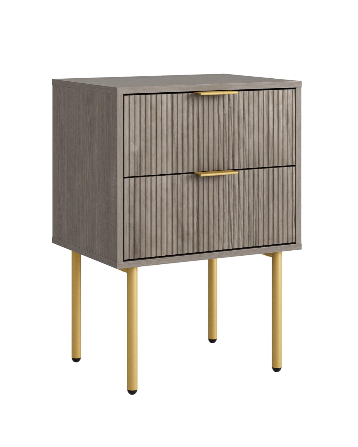 Masupu Night Stand,Mid-Century Modern Bedside Table with 2 Storage Drawer,Small Gold Frame Side End Table for Bedroom,Living Room, Grey