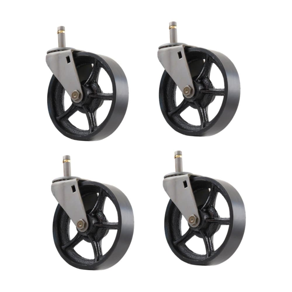 4 Pack - 5" CC Vintage Swivel Caster - Grip Stem Mount - Black Cast Iron Wheel