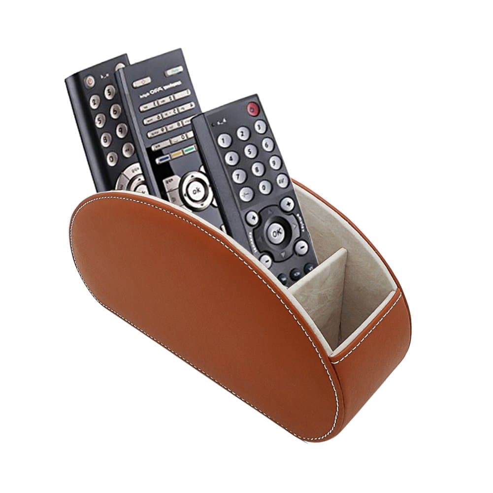 FosinzLeather Remote Control Holder with 5 Spacious Compartments (Brown)
