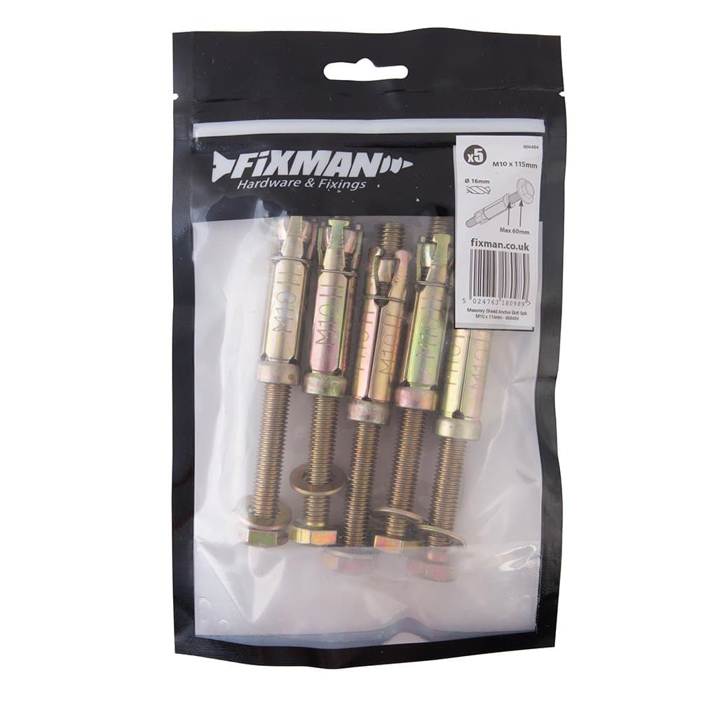 FIXMAN956484 Masonry Shield Anchors Bolt-Type M10 x 115mm Pack of 5