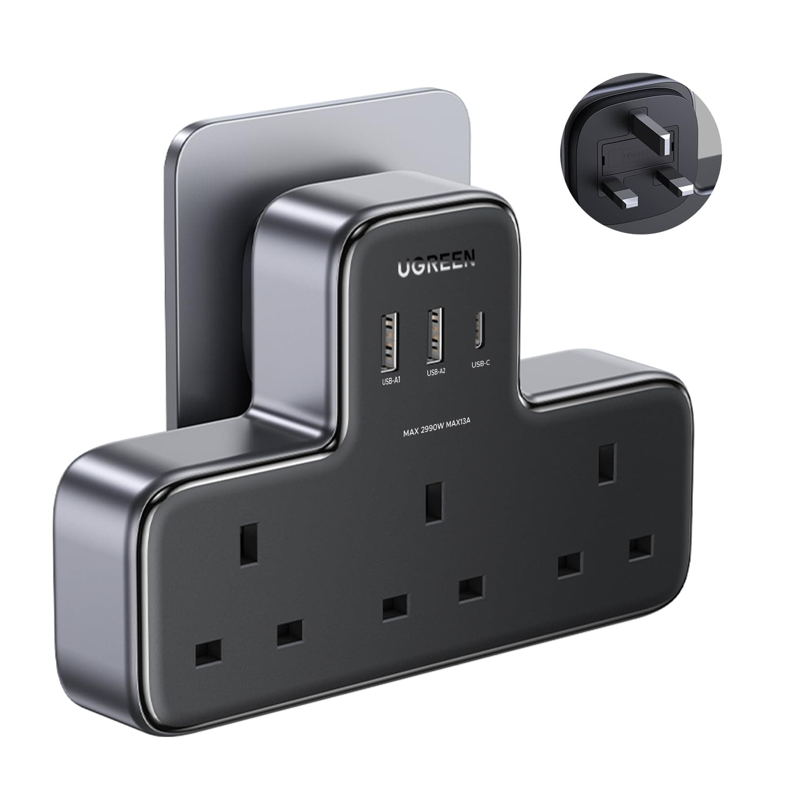 6-in-1 Surge Protector Power Strip with 3 AC Outlets & PD30W (2 Type-C,1 USB-A), Overload Protection Extension Cord, Triple UK Plug Extender for Kitchen, Home, Travel, Office Accessories