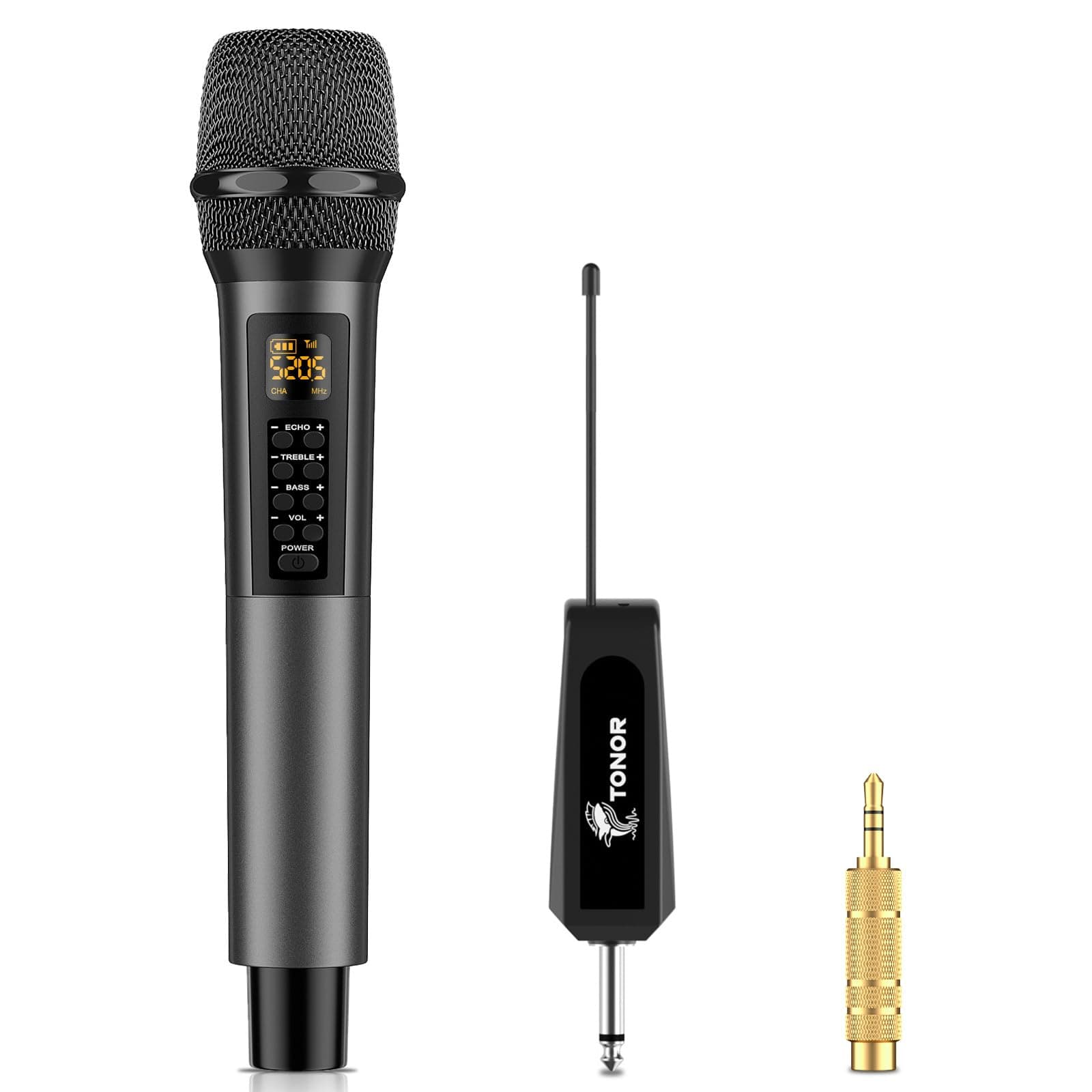 Wireless Microphone with Treble/Bass/Echo, Dynamic Handheld Cordless Singing Mic with Receiver for Karaoke Home KTV DJ Wedding Party Church PA, 30 UHF Adjustable Frequencies, 60m Coverage TW515