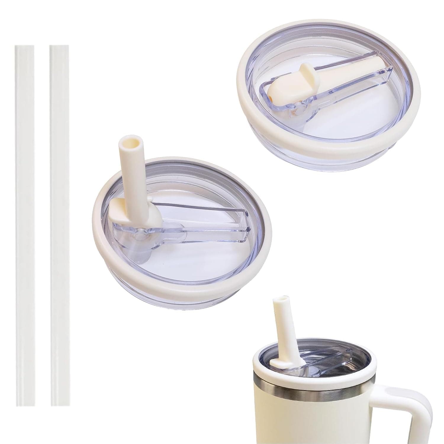 2 PCS 40 oz Replaceable Tumbler Flip Straw Lid for Stanley Quencher, Reusable Tumbler Cover Fit for HydroJug Traveler, Spill-Proof Splash Resistant Tumbler Lids (White*2)