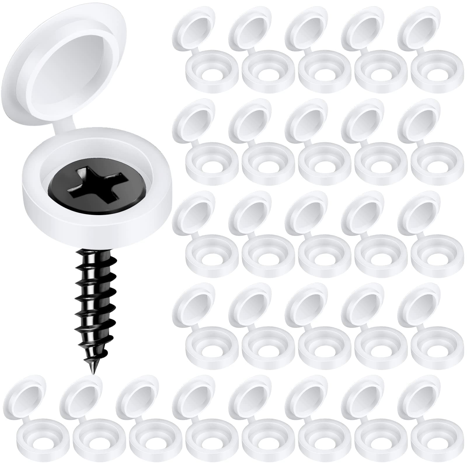- HNYYZL Plastic Hinged Screw Covers - 150 White Snap-On Caps, Flip Tops for Screw Protection (M)