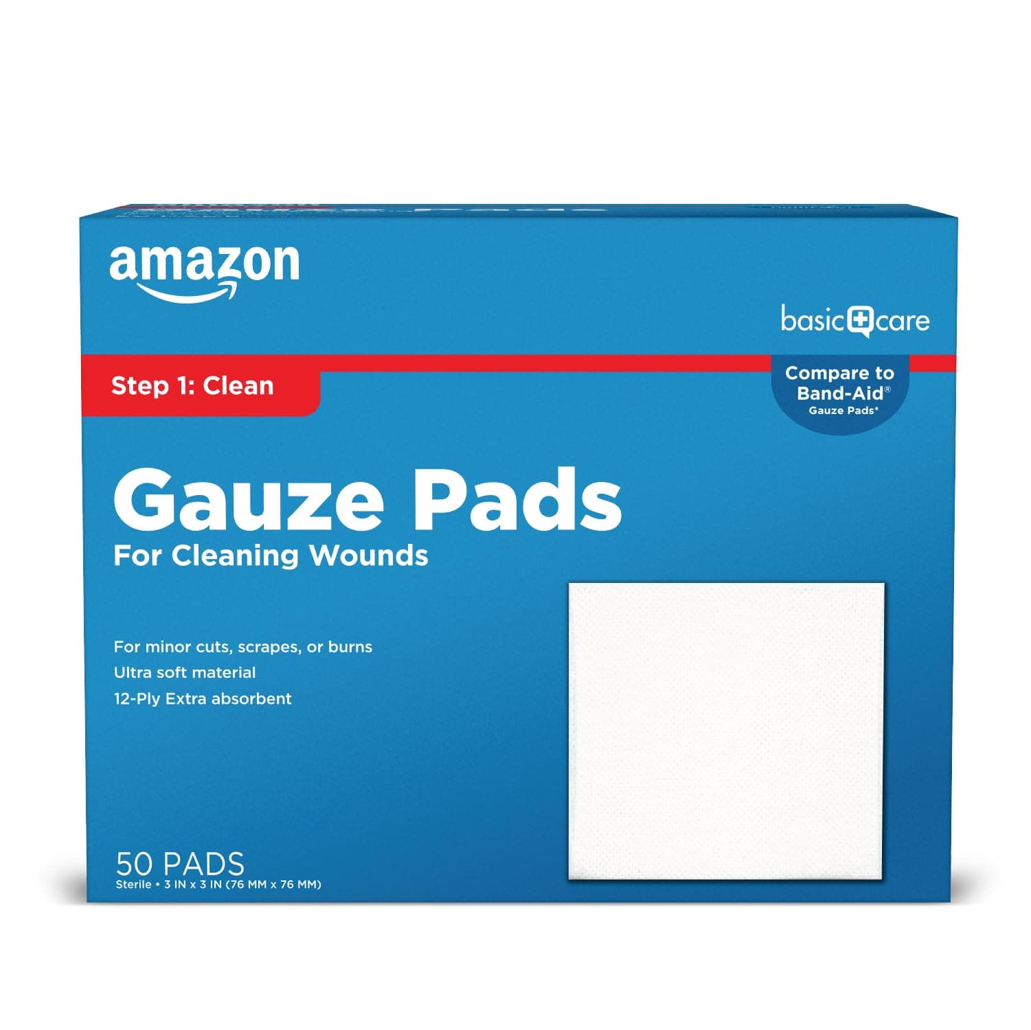 Gauze Pads, 3x3 inches Sterile Medical Wound Dressing Sponges, 12-Ply, Ultra Soft, Extra Absorbent, 50 Count, 1-Pack (Previously All Health)