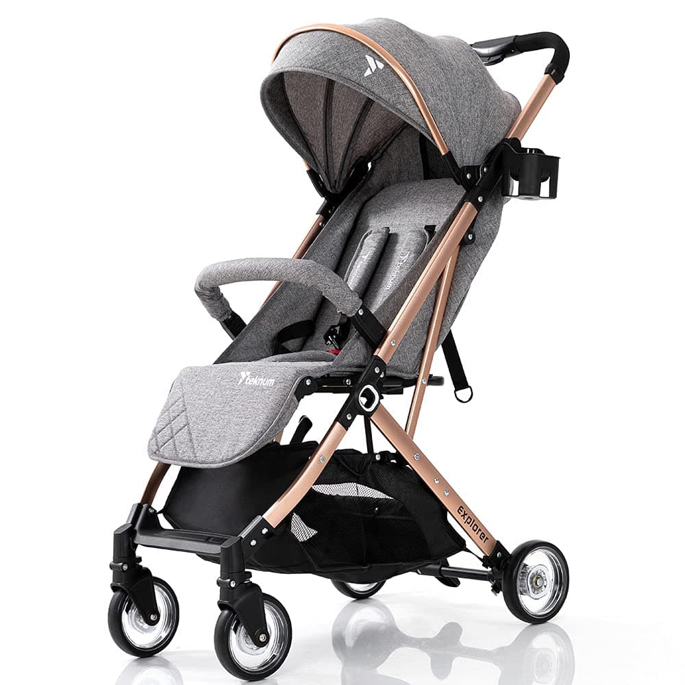 Teknum Explorer Travel Stroller|Premium Stroller|Air Cabin Friendly|Easy To Fold|Wide Seat Base|Multi-Postion Recline Backrest|Adjustable Cannopy|5-Point Safety Harness|6-36Months|Melange Grey
