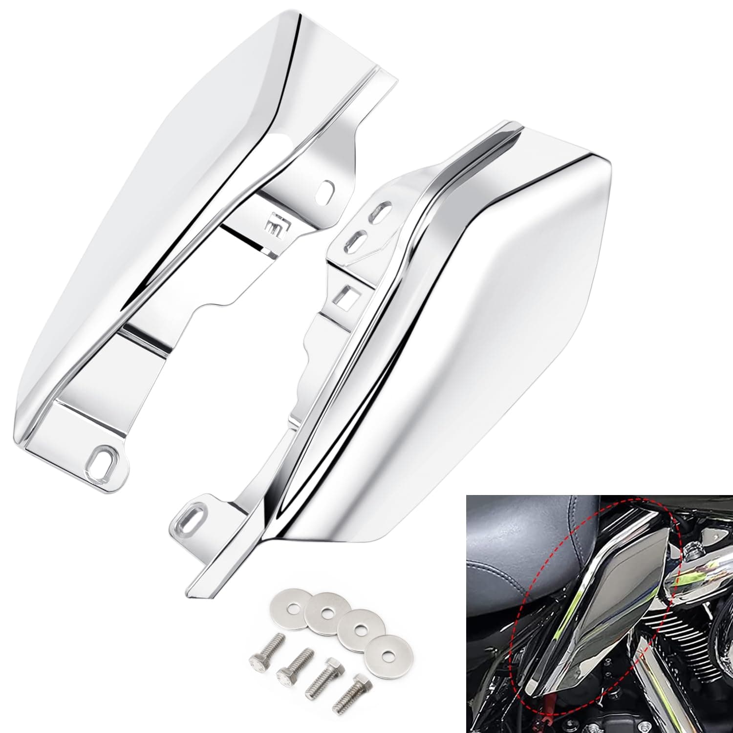 PBYMT Mid Frame Air Deflectors Heat Shield Compatible for Harley Touring Road King Street Electra Glide 2009-later Also Compatible with Models Equipped with Coolflow Fan(Chrome)