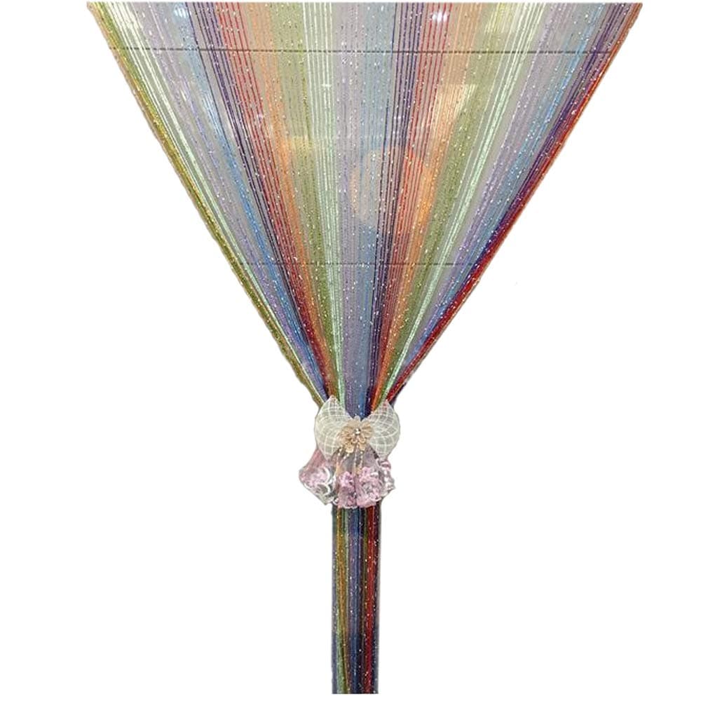 39x78 Inch Door String Curtain Rare Flat Silver Ribbon Thread Fringe Window Panel Room Divider Cute Strip Tassel for Wedding Coffee House Restaurant Party Parts (Pack of 2 Colorful)