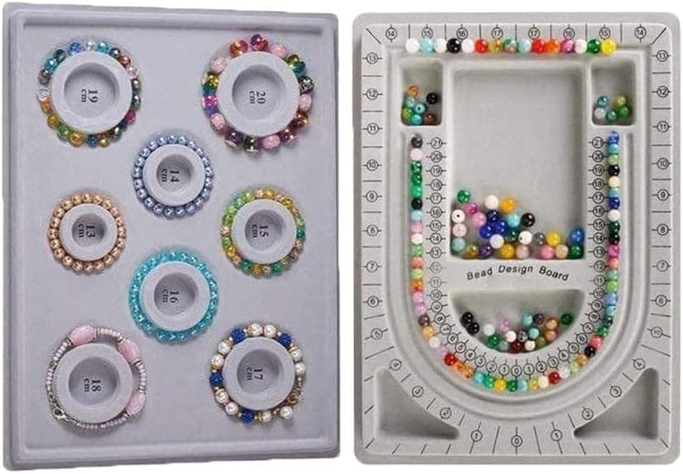 2 Pcs Bead Design Board Flocked Bracelet Design Board Flocked Bead Boards Necklace Beading Jewelry Organizer Tray DIY Jewelry Making Tray