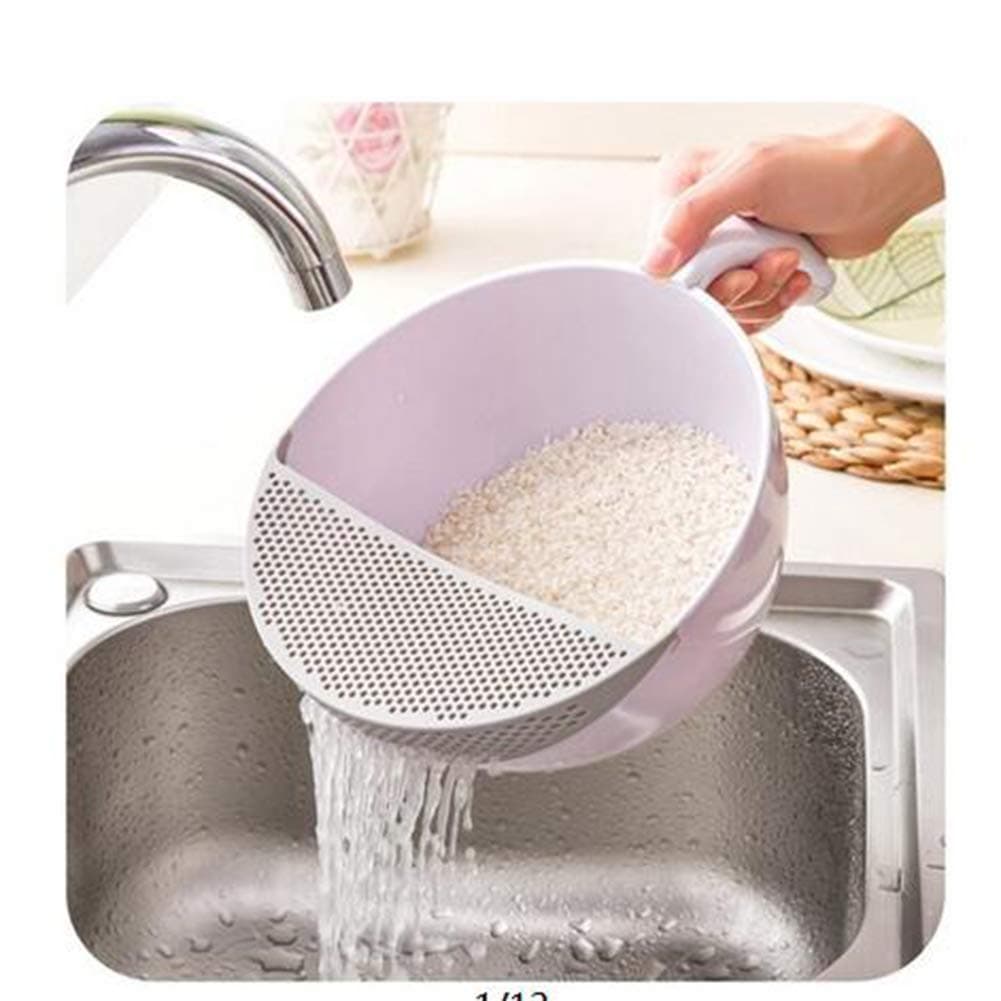 Rice Washing Bowl with Handle Rice Washing Bowl and Strainer Pink/White
