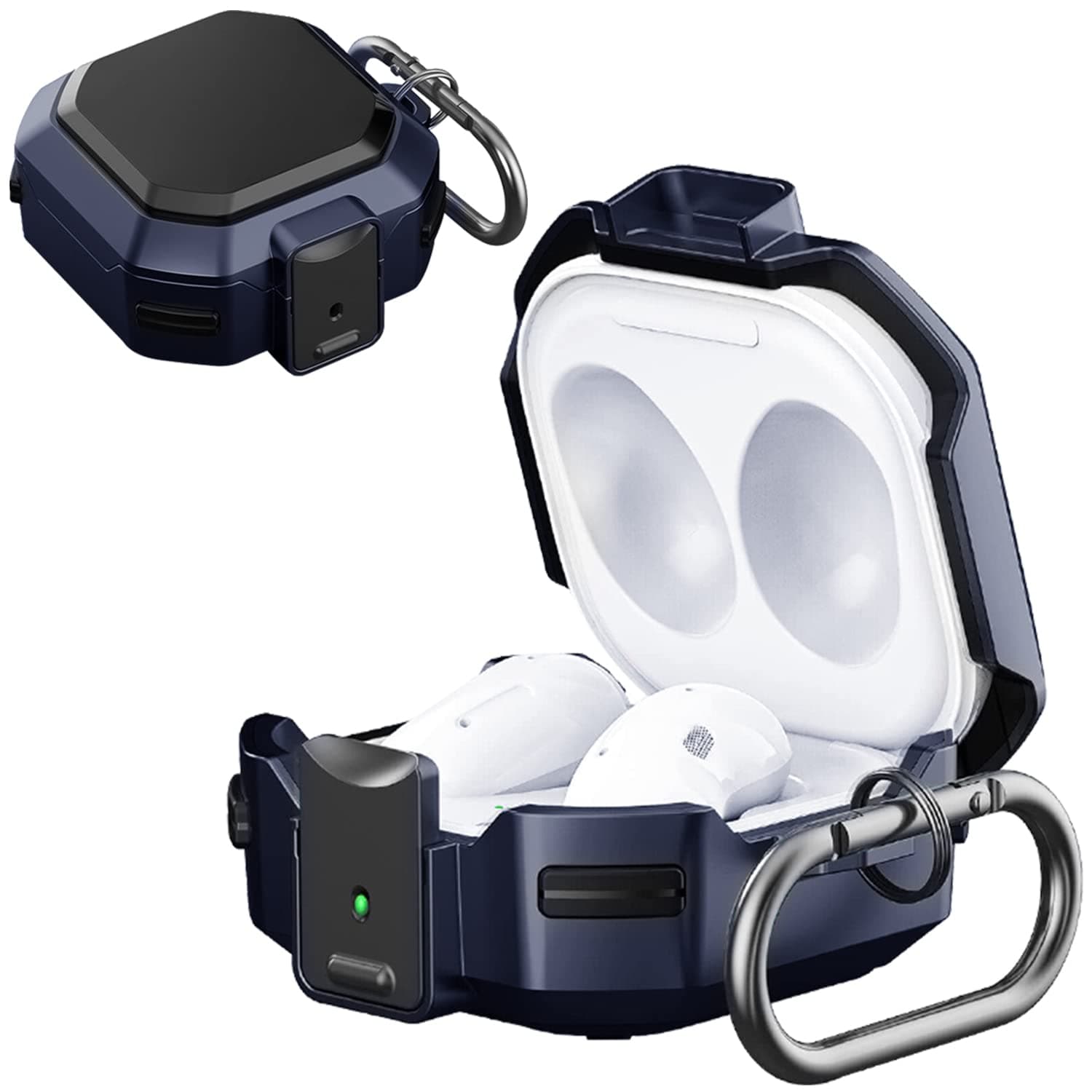 TOUGH LEE Case Cover for Samsung Galaxy Buds 2 Pro (2022) | Buds 2 (2021) | Buds Pro (2021) | Buds Live (2020) - with Carrying Hook - Rugged Armour Hard Durable, Blue