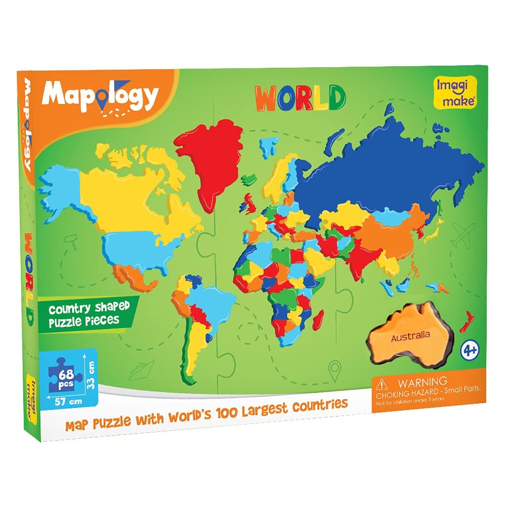 Imagimake: Mapology World with Flags & Capitals- with Country Shaped Pieces- Jigsaw Puzzle and Educational Toy for Boys and Girls (Mapology World)