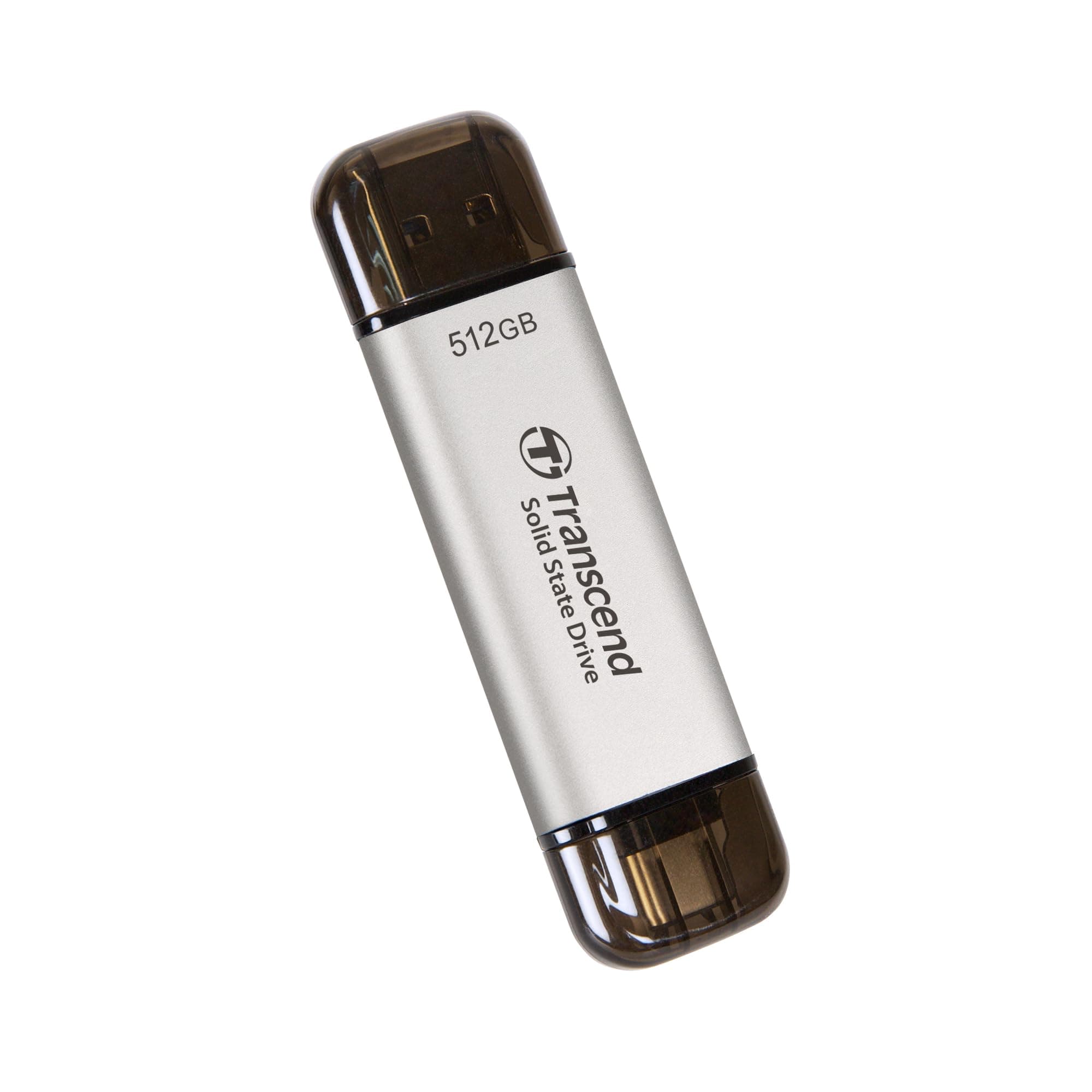 Transcend ESD310 512GB External SSD, Up to 1,050MB/s, Dual USB Flash Drive for iPhone/iPad/Mac/Windows/Android/Tablet/PC, USB3.2Gen2 Thumb Drive Photo Stick, 2-in-1 Type C &Type A Memory Stick-Silver