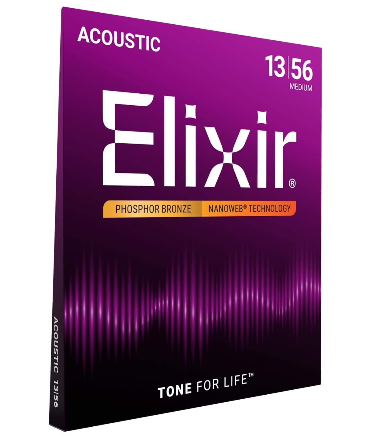 Elixir 16102 Strings Phosphor Bronze Acoustic Guitar Strings w NANOWEB Coating, Medium (.013-.056)