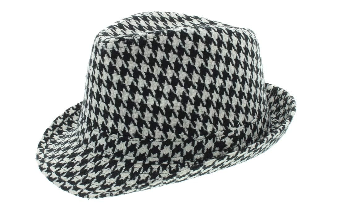 DLCUEL Quirinus Bear Bryant Style Fedora Houndstooth Hat (S/M) Black and White