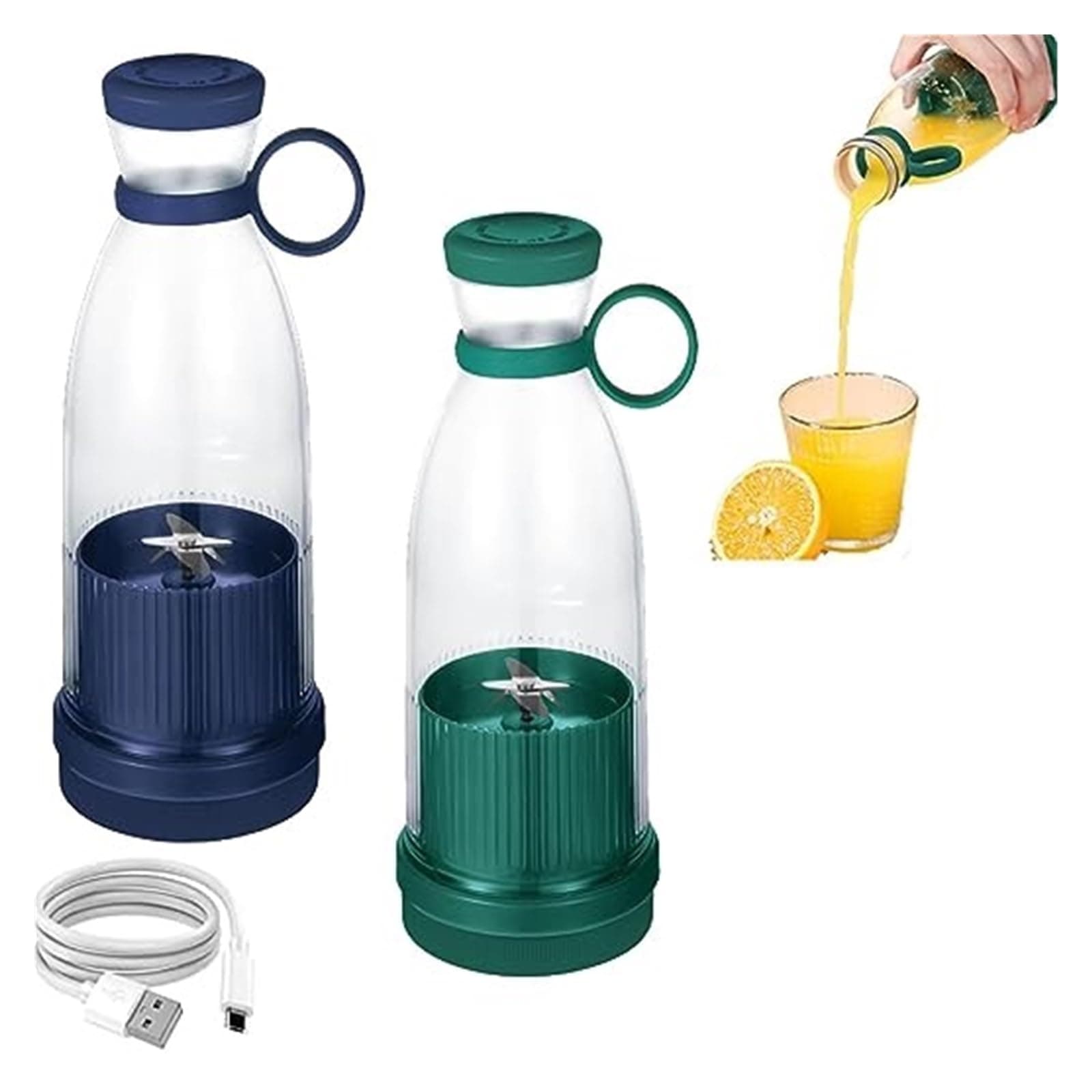 ecersu Cutify Fresh Juice,Cutify Portable Smoothie Blender, Cutify Personal Blender,350ml Lightweight USB Cordless Portable Stainless Steel Kitchen Tools (Color : Blue+green, Size : One size)
