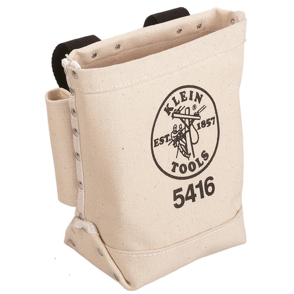 Klein Tools 5416 Tool Pouch, Small Tool Bag for Bolt Storage with Bull Pin Loops and Belt Strap Connect, 5 x 10 x 9-Inch