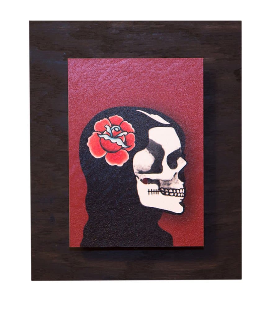 AK Photo Magic Red Rose Scull Bride Custom Handmade Wall Art Pic on Oak Back Board, 8x10, Red