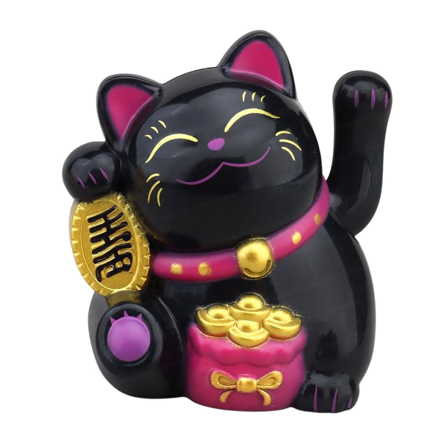 Maneki Neko Lucky Cat, Waving Arm Solar Powered Good Luck Wealth Welcoming Display Car Decor Paw Up with Arm, Decor Item for Home, Office and Car (Black)