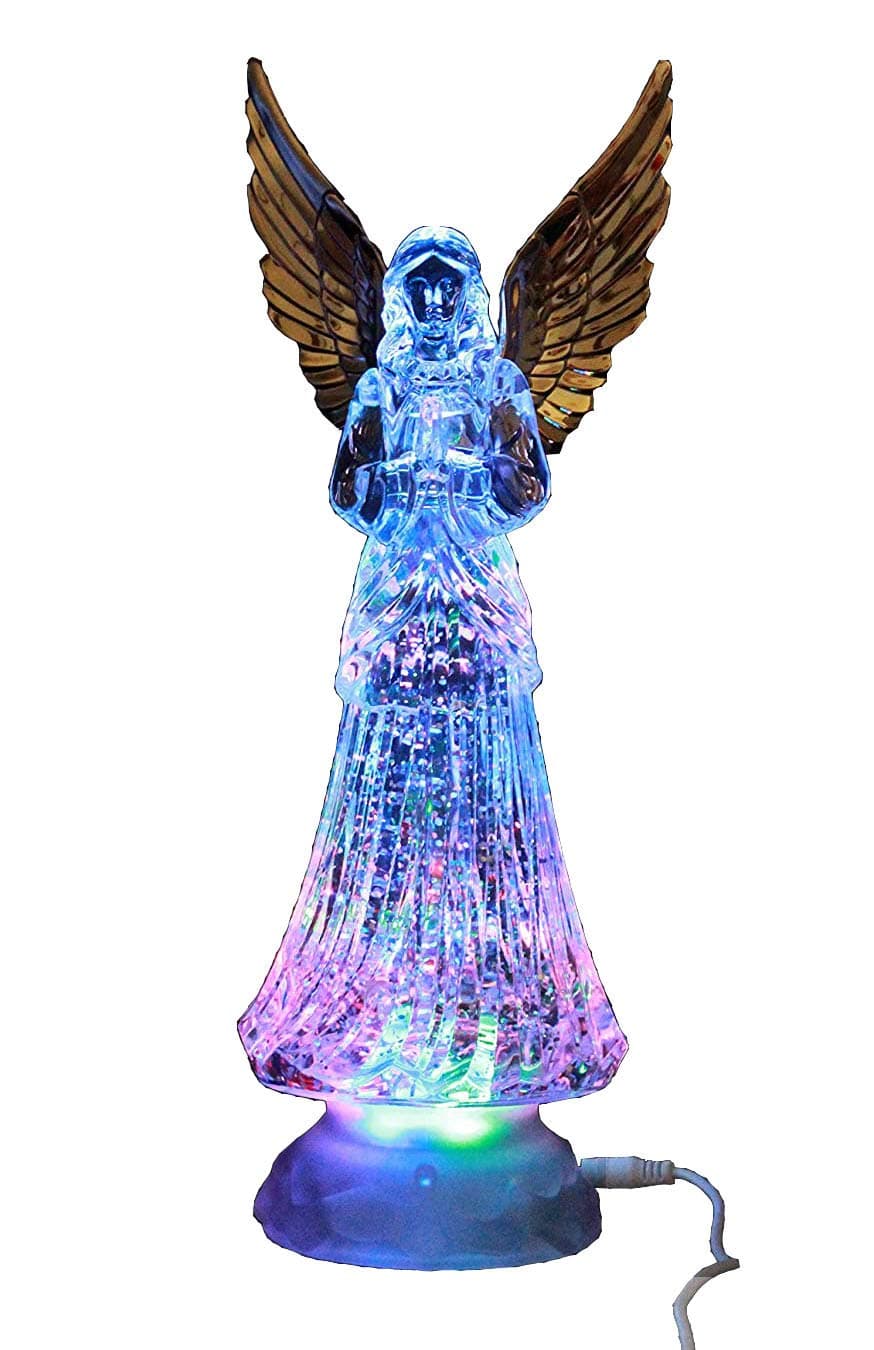 Dalax- Angel LED Lighted Sparkling Color Changing Snow Globe Water Lamp with 6 Hour Timer, 12'' Prayer Angel Swirling Glitter Golden Wings Statue Home Decor Figurine, Christmas Ornaments Decorations