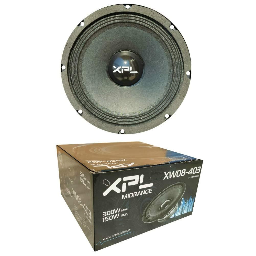 1 MIDRANGE XPL XW08-403 XW08 403 mid bass speaker 20.00 cm 200 mm 8" diameter 150 watt rms 300 watt max impedance 4 ohm 99 db spl car black, 1 piece