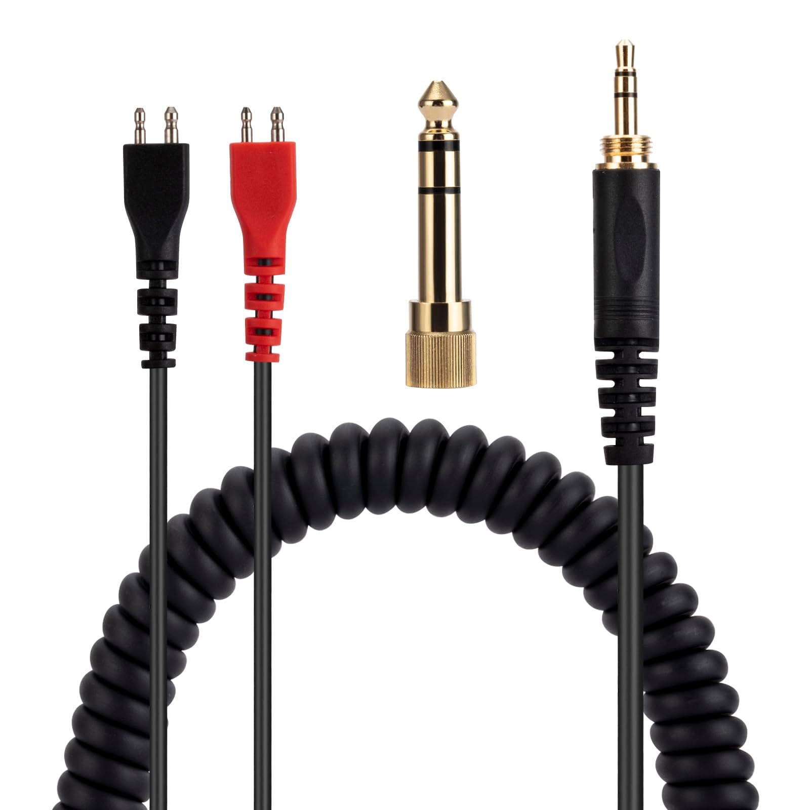 Alphatec HD25 25sp 560 540 480 430 414 250 Replacement Audio Cable, Compatible with Sennheiser Headphones, 3.5mm (6.35mm) to 2.5mm Male Stereo Jack Cord, coiled cable, 5 Ft (1.5 meters), Black