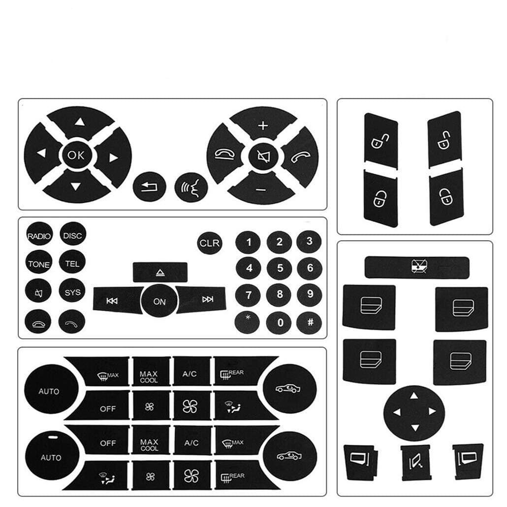 RDBS Interior Button Repair Kit Steering Wheel AC Window Radio Number Door and Air Conditioner Decals Stickers for 2007-2014 Mercedes Benz W204 C250 C350 E-Class ML GL GLK