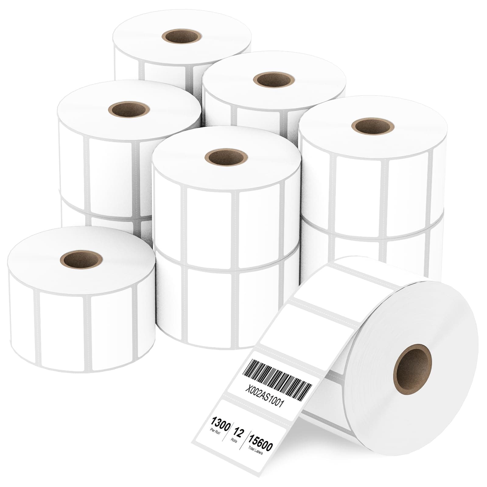 2" x 1" Direct Thermal Label, Paper for Barcodes Postage Address Perforated & Compatible with Rollo, Zebra, Munbyn, Nelko Printers(12 Rolls, 1300 Labels/Roll)