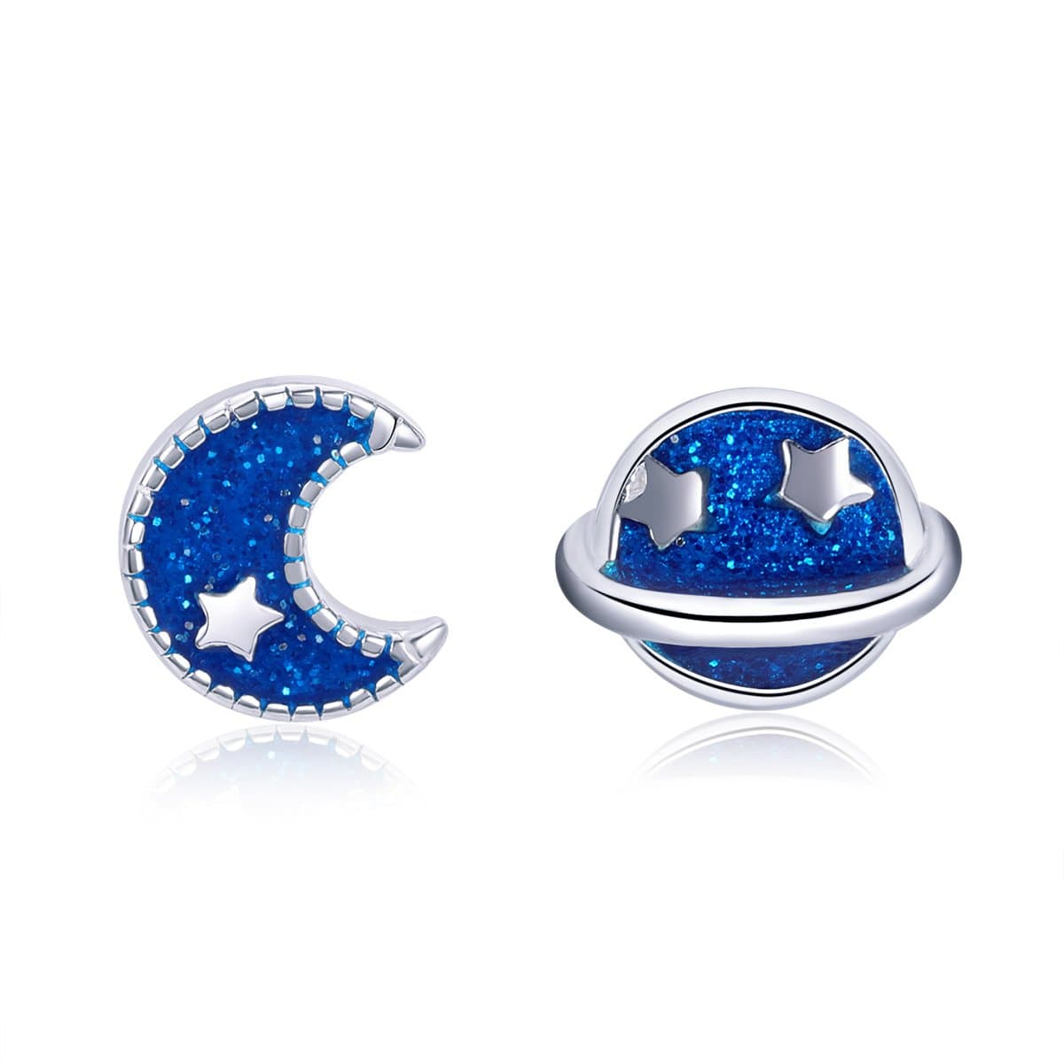 BISAER Moon Star Enamel Stud Earrings 925 Sterling Silver, Cute Small Planet Earrings Hypoallergenic Stud Earrings for Women And Girls,Thanksgiving Day Christmas Day Gifts.