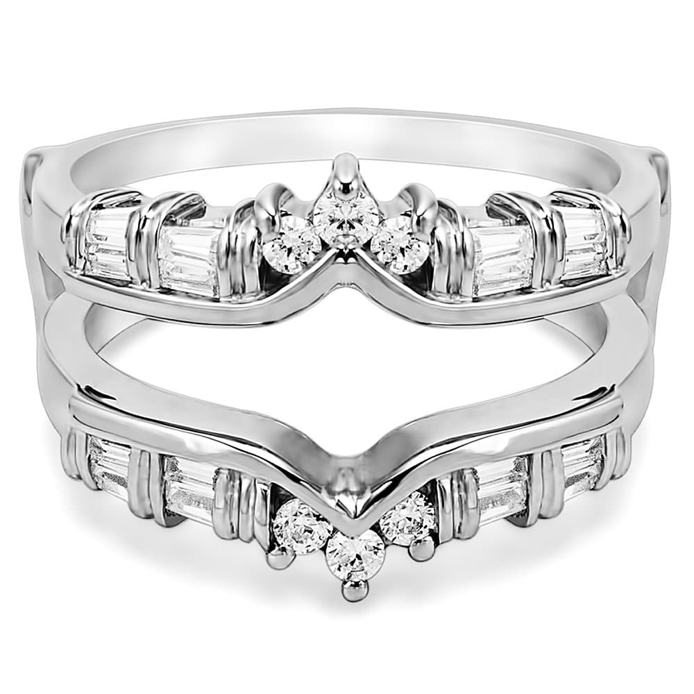 TwoBirch 0.7 Ct. Baguette and Round Chevron Ring Guard in Sterling Silver with Cubic Zirconia (Size 4)