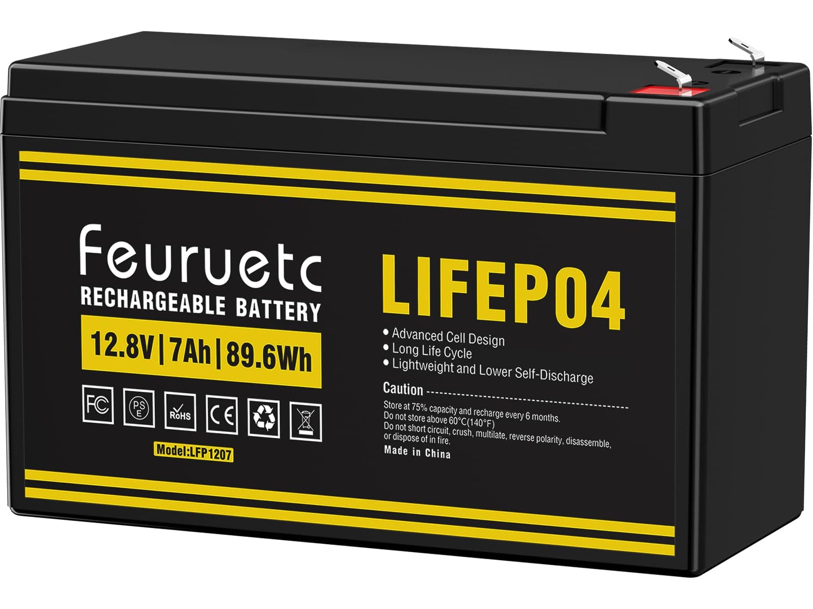 12V 7Ah Lithium LiFePO4 Battery - Direct Replacement for 6FM7 SLA Battery, 2000+ Cycles, Lightweight, Built-in BMS, Ideal for Solar Systems, Ride-on Toys, and Home Alarms